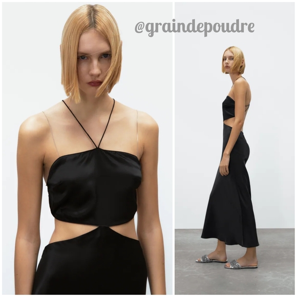 Rare Zara Pure Silk Cut Out Silver Chain Greek Goddess Dress XS S M L XL - Picture 2 of 5